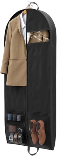 1 Pack Heavy Duty Garment Bags for Travel Suit Bags, Dress Bags, Garment Bags for Hanging Clothes with Pockets Men's Suit Holder for Shirts, Coats, Dresses (Black, 1Pack60") - size: 1Pack 60"-3 Mesh Pockets