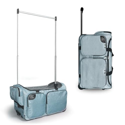 Travolution NEW Glittering Dance Bag with Garment Rack, 23 Inch Rolling Duffel With Wheels, Ideal for Competitions & Travel, Easy-assembly Lightweight Aluminum Clothes Rack (Glitter Blue) - color: Glitter Blue 23"