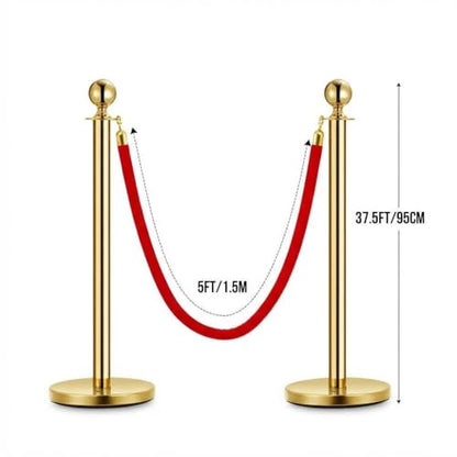Crowd Control Barriers, Gold Stanchions 2 Pcs and 1 Flannel Carpet Ropes, Stainless Steel Red Carpet Poles and Ropes Set for Wedding Party Red Carpet & Hotel Events