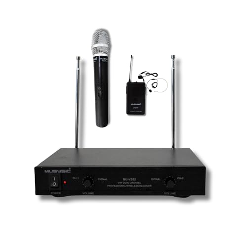 MUSYSIC Professional Wireless VHF Microphone System with Handheld & Lapel | Lavalier Headset for Church, Party, Meetings, Conference, Karaoke (2 - Channel) - size: 2 - Channel