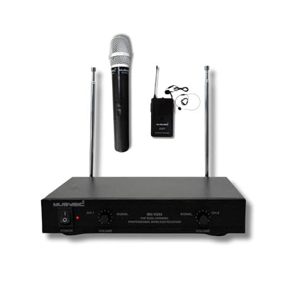 MUSYSIC Professional Wireless VHF Microphone System with Handheld & Lapel | Lavalier Headset for Church, Party, Meetings, Conference, Karaoke (2 - Channel) - size: 2 - Channel