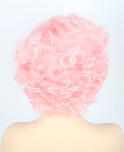 Topcosplay Women Wig Pink Short Curly Halloween Costume Cosplay Drag Queen Wigs - color: Pink