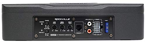 Rockville SS8P 8" Powered Under-Seat Car Subwoofer with RWK10 Amp Kit | 400W Peak / 100W RMS, RCA and High-Level Inputs, Auto Turn-On, Bass Knob, 10 Gauge 100% Copper Wiring, 2-Items