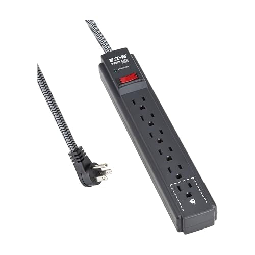 Eaton Tripp Lite Series 6-Outlet Surge Protector Power Strip, Flat Plug 25ft Braided Extension Cord, 1500 Joules, 15A Circuit Breaker, Lifetime Manufacturer's Warranty & $10,000 Insurance (TLP625DB) - size: 25ft Cord