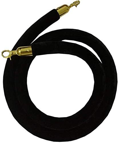 2Pcs Black Velvet Stanchion Rope, 5 Feet Crowd Control Rope Barrier with Gold Plated Hooks for Movie Theater, Queue Barrier, Grand Openings, Wedding，Museum, Hotel Celebration, Carpet Party Event - color: 5 foot Black-2PCS