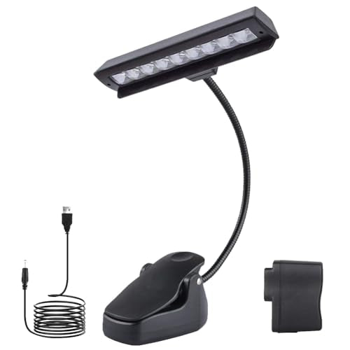 Music Stand Light, Clip-on Installable Batteries LED Reading Light with Adapter, Dimmable Book Light, Perfect for Piano, Orchestra, DJ & Craft, Desk Lamp