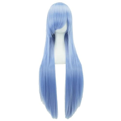 80cm Long Straight Natural Hair Cosplay Wigs with Bangs Colorful Halloween Costume Party Wig (Elf Blue) - color: Elf Blue
