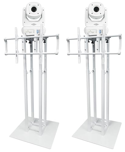 Rockville Rock SPOT White 260W Moving Head Light Pair with RTP33-TV Stands | Wireless DMX, Spot/Prism/Gobo, Zoom, 7 Colors, Sound Activated, 2 Totem Stands with Detachable TV Mount, 4-Items