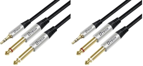 DTECH 3ft 3.5mm to 1/4 Adapter Audio Stereo Cable TRS 1/8 to Dual Quarter Inch TS 6.35mm Y Splitter Guitar AMP Aux Cord for Headphones Jack Laptop Speaker Phone Mixer (Pack of 2) - size: 3ft (Pack of 2)
