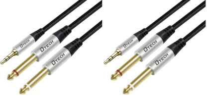 DTECH 5ft 3.5mm to 1/4 Adapter Audio Stereo Cable TRS 1/8 to Dual Quarter Inch TS 6.35mm Y Splitter Guitar AMP Aux Cord for Headphones Jack Laptop Speaker Phone Mixer (Pack of 2) - size: 5ft (Pack of 2)