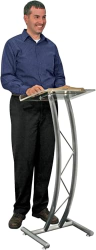 Kingdom Curved Metal Lectern with Acrylic Top Stainless Steel Lectern Body and Clear Acrylic Top - Striking and Elegant for All Spaces - size: Design 17