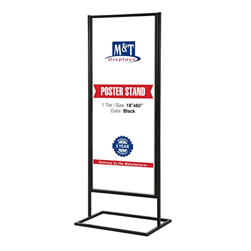 M&T Displays Metal Eco Info Board Black 18x60 Inches Slide-In Poster Sign Holder 1 Tier Double Sided Floor Standing Advertising Display with Backing and Anti-Glare PET Cover