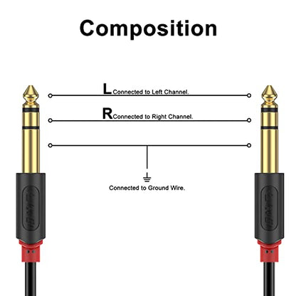 J&D 1/4 inch TRS Cable, Gold Plated Audiowave Series 6.35mm TRS Male to Male Balanced Interconnect Stereo Audio Cable, Quarter inch Guitar Instrument Cord, 3 Feet (Pack of 4) - size: 3 Feet (Pack of 4)