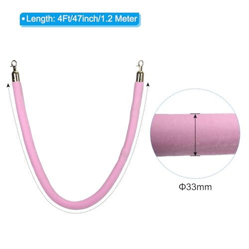 PATIKIL 5 Feet Pink Velvet Stanchion Rope, Crowd Control Barrier Rope with Snap Hooks for Posts Stand Queue Divider of Hotel Theater, Golden - color: Pink, size: 5 Feet