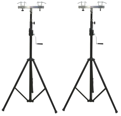 Crank Light Stand 10 Ft 2 Pack with Square Truss T-Bar Adapters ASC | Pair of wind-up 10 foot supports raises rigs overhead, includes mounting hardware, ideal for mobile DJ events