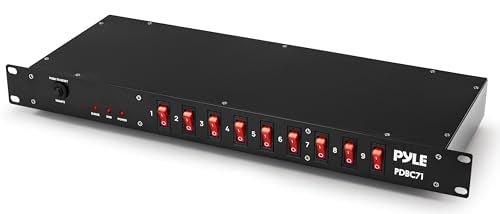 Pyle 15 Amp Power Strip, 9 Outlet Power Strip with 6ft Cord for Power Supply, 1800J Surge Protection, Noise Filter, LED Indicators, Flat Plug, 1U Steel Chassis, Rack Mount Design - size: 1800J