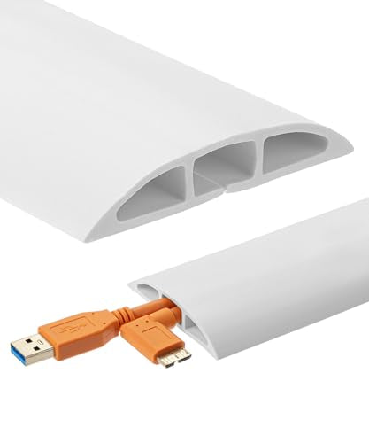 Bates- Floor Cord Cover, 6ft, Cable Cavity 0.6" (W) x 0.31" (H), Heavy Duty Wire Protector, PVC Extension Cords Hider, Protect Cords, Prevent Cable Trips, Cord Hider for Office, Home, Outdoor - color: White, size: 6 Ft