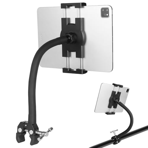Mippko Tablet Holder for Treadmill/Elliptical/Spin Bike/Peloton/Indoor Cycle,Gooseneck Arm Super Crab Clamp Mount Compitable with 4.7~12.9" iPad/Nexus/LG G Pads/e-Reader/Switch/iPhone