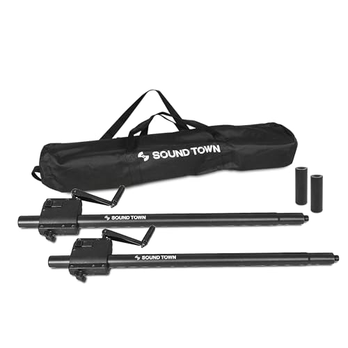 Sound Town 2-Pack Crank-Up Adjustable Height Speaker Subwoofer Poles (34"-57") with 35mm & M20 Mount Adapters, Carry Bag, 100 LB Load Capacity, Black (STSDA-56CU-PAIR) - size: Crank-up Adjust(M20/35mm Adapters, Carry Bag)