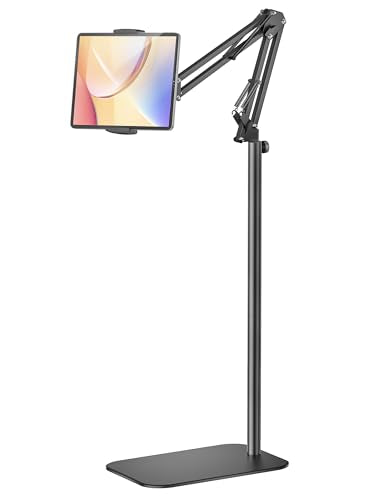 Tablet Floor Stand, Height & Angle Adjustable Metal iPad Holder Stand | 360°Rotating iPad Stand, Kindle holder for bed, Universal Tablet Stand for iPad/Phone/Kindle/Tablet and all 4.7~12.9”Devices