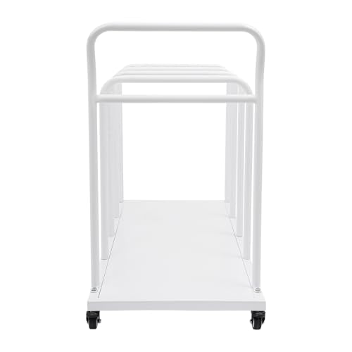 Carton Cart Stand, Carton Storage Rack with Caster Wheels & 4 Removable Divider Posts, Heavy Duty Cardboard Organizer Metal Cardboard Box Stand for Studio Supermarket Garage Warehouse Shop (White)