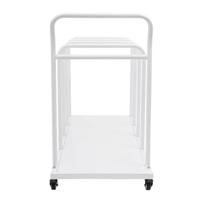 Carton Cart Stand, Carton Storage Rack with Caster Wheels & 4 Removable Divider Posts, Heavy Duty Cardboard Organizer Metal Cardboard Box Stand for Studio Supermarket Garage Warehouse Shop (White)