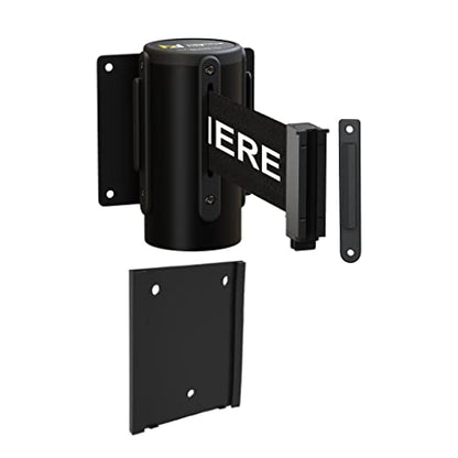 WM115 Wall Mounted Retractable Belt Barrier with Standard Belt End, Removable Mount, Black Casing (8.5 ft Black with "Please Wait HERE" White Letters Belt) - color: Black with "PLEASE WAIT HERE" White Letters, size: 8.5 ft