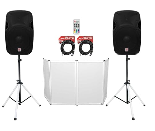 Rockville SPGN158 15" Passive 1600W DJ PA Speaker Pair with Party Stand LED