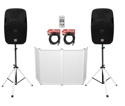 Rockville SPGN158 15" Passive 1600W DJ PA Speaker Pair with Party Stand LED