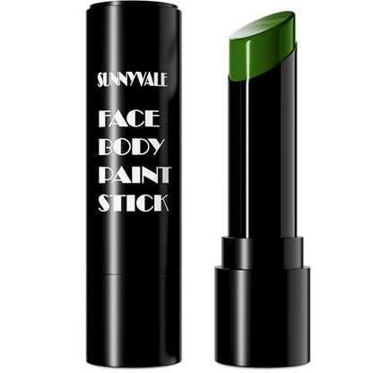 SUNNYVALE Halloween Wicked Witch Green Face Body Paint Stick Cream, Dark Green Eye Black Football for Sport Accessories, Hypoallergenic Grease Foundation Cosplay Hulk Camo Hunting Painting Makeup - color: Green
