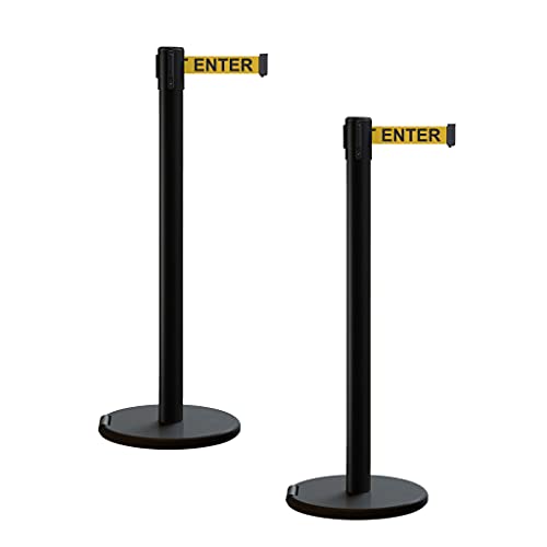 Trafford Industrial RBB-100 Retractable Belt Barrier Stanchions, 2-Pack - color: Yellow with "CAUTION - DO NOT ENTER" Black Letters, size: 7.5 ft
