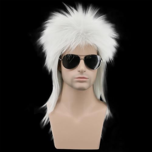 karlery Men Women Long Straight Silver Grey Mullet Wig 70s 80s Heavy - color: Silver Grey