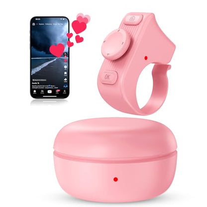 [New Upgrade, Easy to Use] TikTok Scrolling Ring Remote Control, Camera Shutter Remote, Wireless Bluetooth Scrolling Ring for iPhone, iPad, iOS, Android - Light Pink - color: Light Pink
