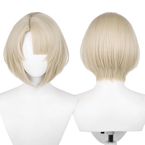 Freminet Wig for Men Blonde Bob with Bangs Heat Resistan Synthetic Fiber Hairs for Unisex Adult Halloween Christmas Cos Anime Party Replacement Wigs - color: Blonde Cover Left Eye Bangs