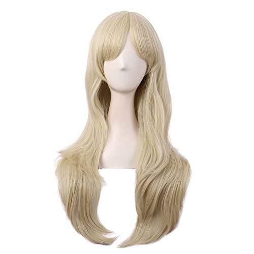 MapofBeauty 28 Inch Long Curly Hair Costume Cosplay Wig, Blonde | 70 cm Wig, Women, Side Bangs, Fashion - color: Blonde