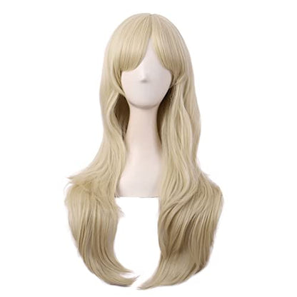 MapofBeauty 28 Inch Long Curly Hair Costume Cosplay Wig, Blonde | 70 cm Wig, Women, Side Bangs, Fashion - color: Blonde