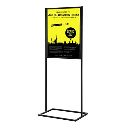 M&T Displays Metal Eco Info Board Black 22x28 Inches Slide-In Poster Sign Holder 1 Tier Double Sided Floor Standing Pedestal Advertising Display with Backing and Anti-Glare PET Cover