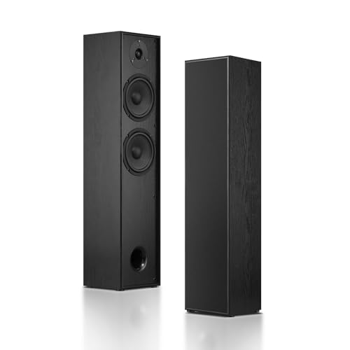 Elimavi Floor Standing Tower Speakers Pair, Dual 6.5" Woofers, 120W, Black | 1" silk dome tweeter, passive hi-fi speakers, home theater use, MDF enclosure, deep bass response, for music & movies - color: Black