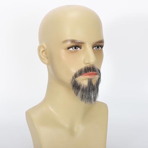 Hand-Tied Human Hair Fake Beard and Mustache for Costumes and Theater | Hand-knotted human hair on lightweight lace creates natural-looking facial hair for costumes, cosplay, theater and film - color: Style 1--02
