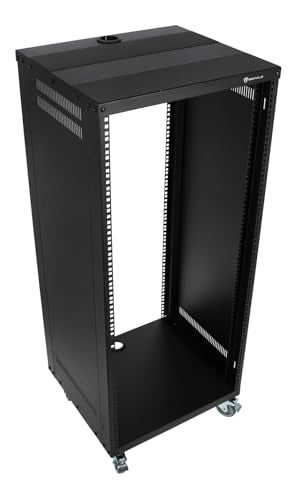 Rockville RR24U 24U Live Sound/Recording Studio Rack Case, 440lb Load, Front & Rear Rack Rails, Reversible Threaded/Square Hole Rails, 3 Locking Caster Wheels, Steel Construction | 440 Lb Capacity, Steel, Front / Rear Rails, Reversible Threaded / Square H