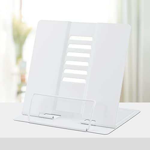 Honagu Book Stand Metal Desk Book Holder, Book Holders for Reading Hands Free, Adjustable Cookbook Documents Holder, Portable Bookstand for Music Books, Textbook, Recipe, Tablet, Ipad (White) - color: White