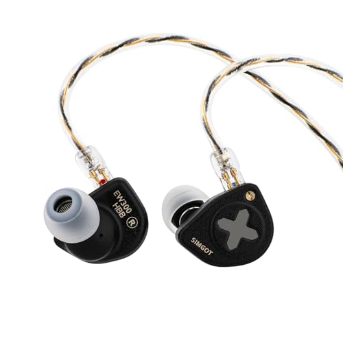 Linsoul SIMGOT EW300 1DD+1Planar+1PZT Hybrid Driver IEMs, HBB Edition | HiFi Wired Earbuds, Gaming Earbuds with Detachable Nozzles, Silver-Plated OFC In Ear Monitor Cable for Audiophile Musician - style: EW300 HBB