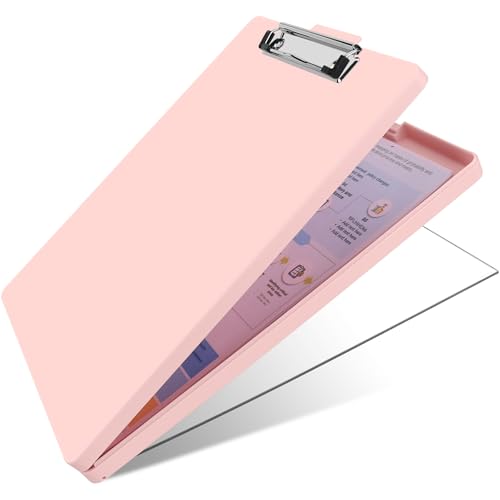 SFLHHDM Clipboard with Storage,Heavy Duty Clip Boards 8.5x11 with 2 Storage Case,Clear Visible Panel Storage Clipboards,Side Opening Nursing Clipboard Folder for Office Supplies-Soft Pink - color: Soft Pink