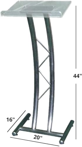 Kingdom Curved Metal Lectern with Acrylic Top Stainless Steel Lectern Body and Clear Acrylic Top - Striking and Elegant for All Spaces - size: Design 17
