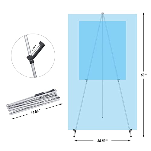 Portable Art Easel Stand 63 Inches - Picture Stands for Display w/Bag - Tabletop Art Easel Stand for Sign, Wedding Signs, Poster Stand, Painting Canvas Stand - Metal Tripod, Easels for Display, 2 Pack - style: 63 Inch Argent Silver (2 pack)