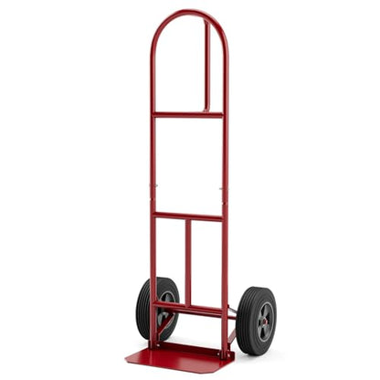 Goplus Hand Truck, P-Handle Hand Truck Dolly with Vertical Loop Handle, 10” Wheels, 15” x 9” Foldable Nose Plate, 660 LBS Capacity, Heavy Duty Metal Dolly Cart for Lifting, Moving, Delivery, Stairs - style: Round Handle-Red