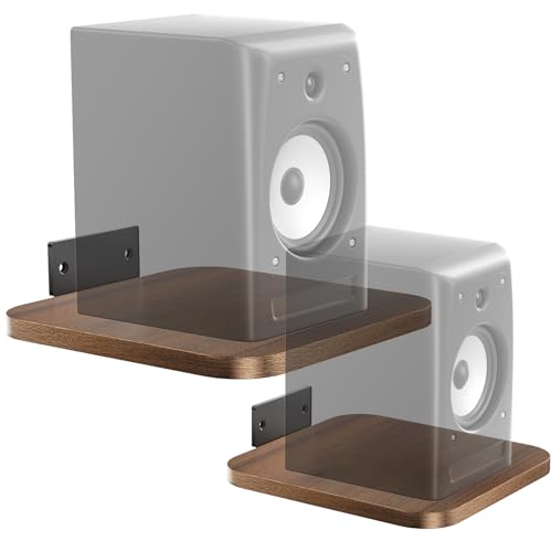 WALI Surround Sound Speaker Wall Mount, 1 Pair Heavy Duty Floating Shelf - color: Wood, size: 7.87" x 7.87"