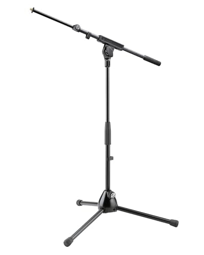 K&M König & Meyer 25977.500.55 Microphone Stand - Adjustable Telescoping 2-Piece Boom Arm - Shorter Low-Level Height with Folding Leg Base - Professional Grade - German Made - Black - style: Short (17"-25")