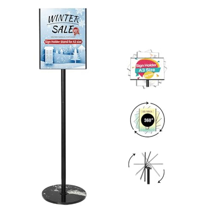Heavy Duty Sign Stand, Floor Poster Board Stand, Adjustable Metal Sign Holder Height Up to 60 Inches and 180° Rotation Display Standing Pedestal for Board & Foam (Black-A3-1PC) - color: Black-A3-1PC