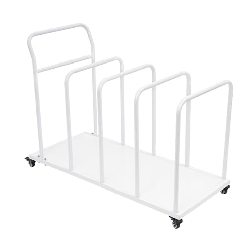 Carton Cart Stand, Carton Storage Rack with Caster Wheels & 4 Removable Divider Posts, Heavy Duty Cardboard Organizer Metal Cardboard Box Stand for Studio Supermarket Garage Warehouse Shop (White)